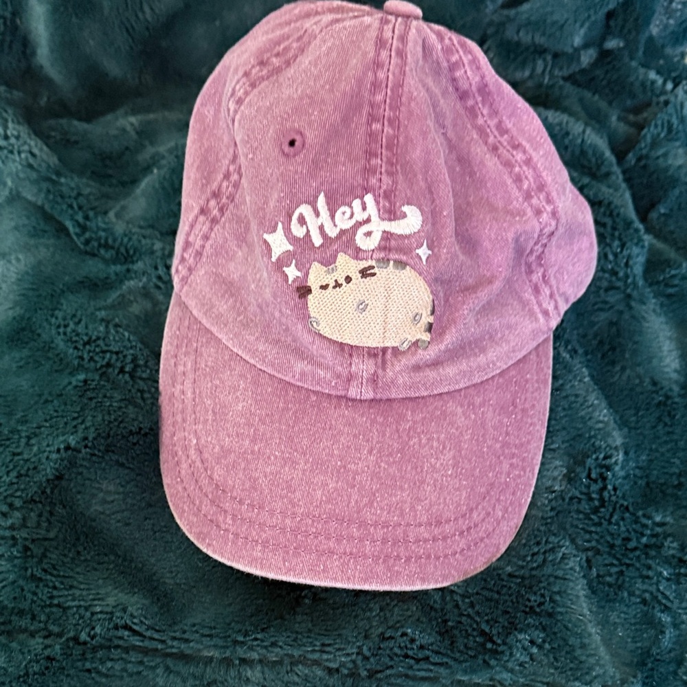 Purple Pusheen 'Hey' Cat Embroidered Baseball Cap